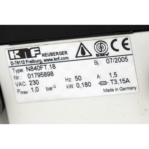 KNF N840 FT.18 Chemiefeste Membran-Vakuumpumpe Diaphragm Vacuum Pump 100mbar